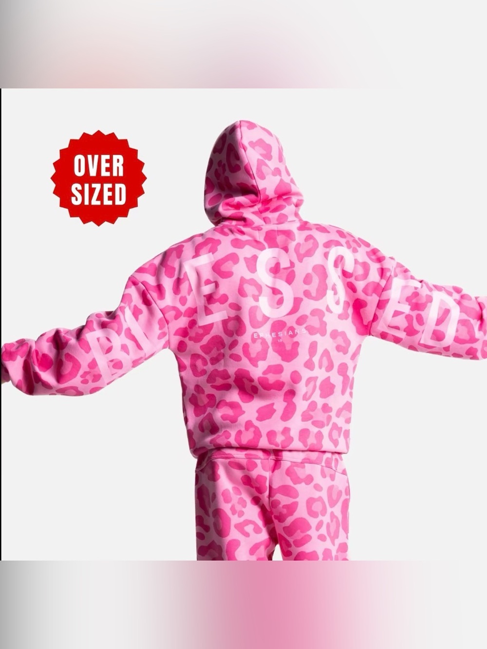 GLO God’s Love Overcomes Blessed Pink Leopard Oversized Hoodie S